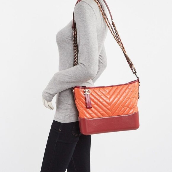 Chanel Orange/Red Quilted Aged Calfskin Leather Medium Gabrielle Hobo Bag - Picture 1 of 9